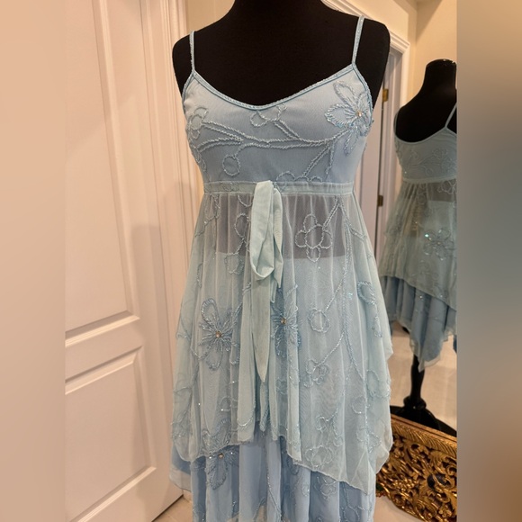 Light Blue Floral hand beaded Attitudes by Debra top and skirt set. - Picture 8 of 16